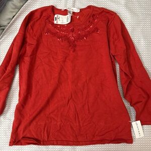 Rafaella Red Sequin Silk Top - M